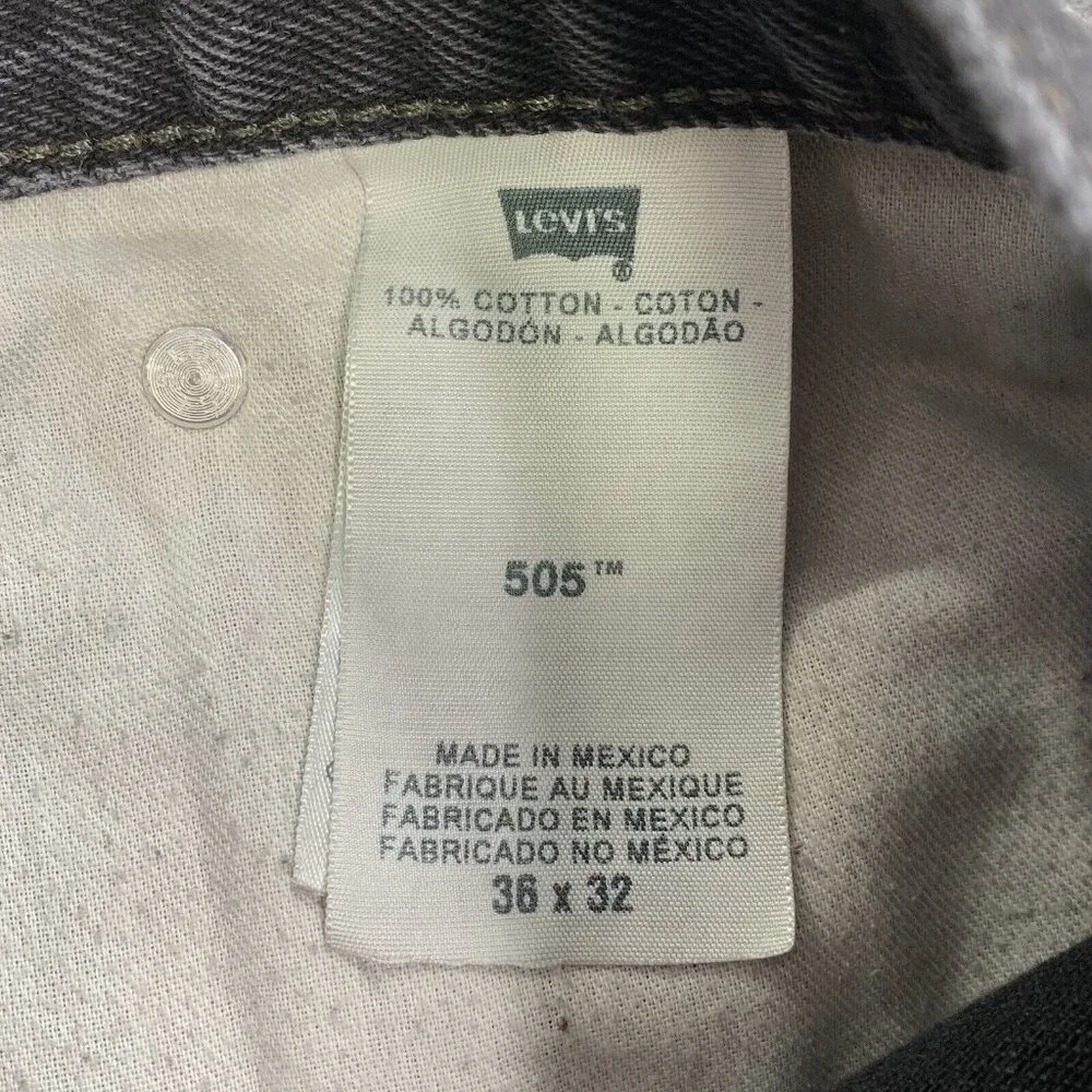 Vintage Y2K Levi's 505 Jeans Mens 36x32 Black Distressed Grunge Streetwear Retro